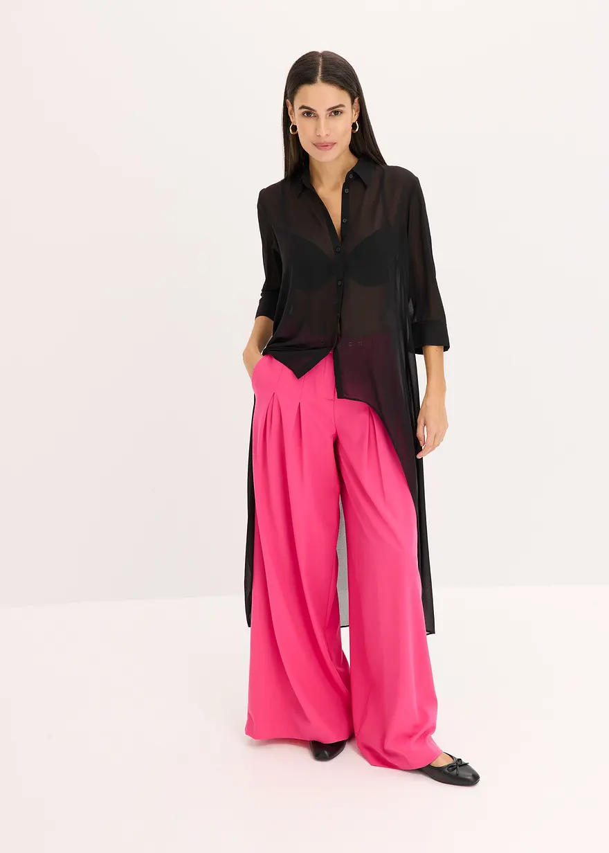 Bonprix Elegante Chiffonbluse Mit Volants - Schwarz - Damen