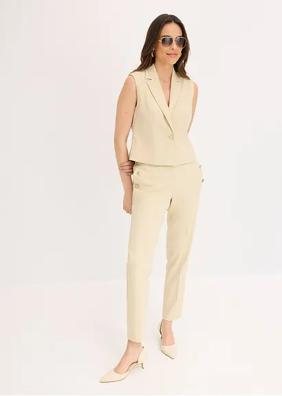 Bonprix Elegante Hose Mit Bequembund Und Dekorativen Knöpfen. - Beige