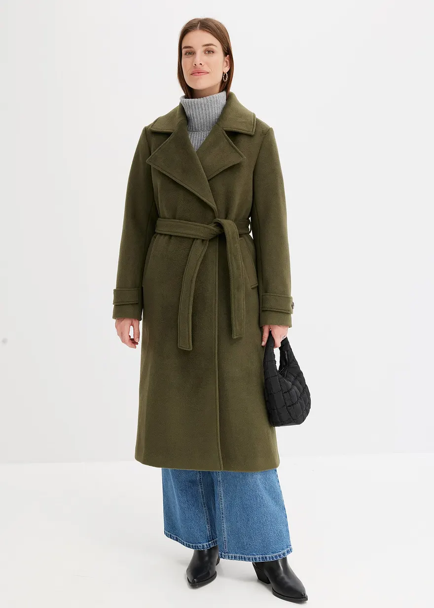 Bonprix Elegante Jacke Mit Bindegürtel - Grün Regular - Damen