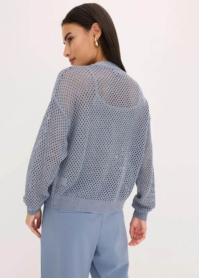 Bonprix Elegante Kurz-Strickjacke Mit Reißverschluss Vorne - Blau - Damen