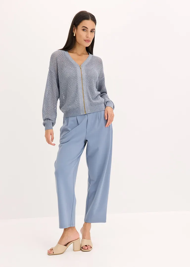 Bonprix Elegante Kurz-Strickjacke Mit Reißverschluss Vorne - Blau - Damen