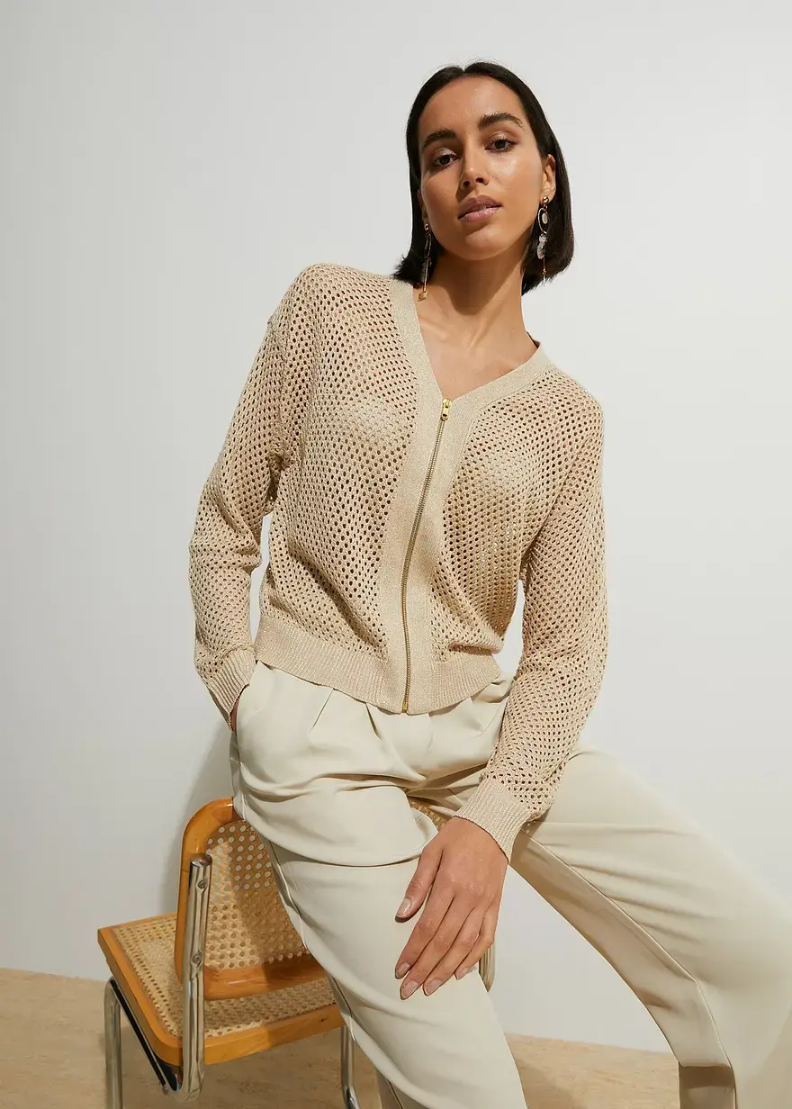 Bonprix Elegante Kurz-Strickjacke Mit Reißverschluss Vorne - Beige