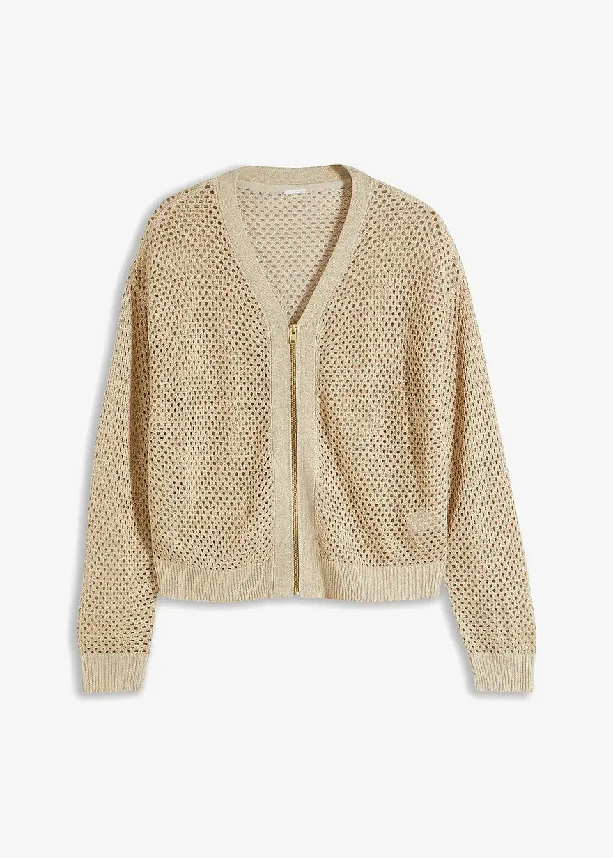 bonprix elegante Kurz-Strickjacke mit Reißverschluss vorne - beige