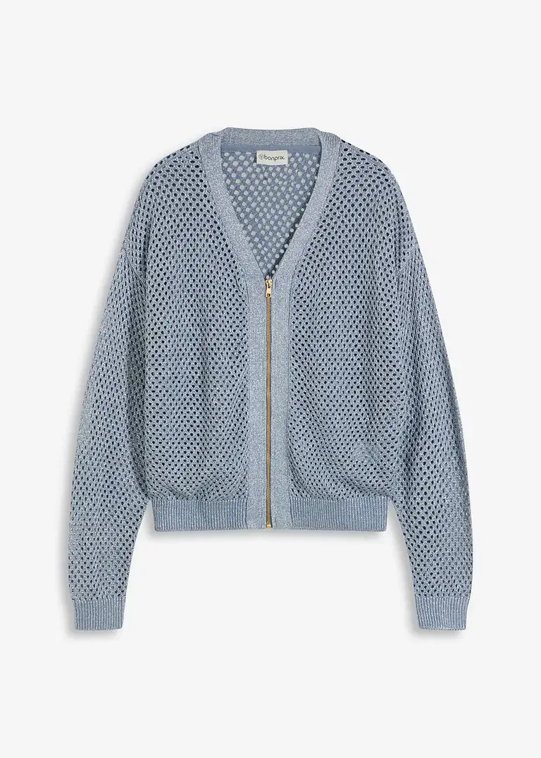 bonprix elegante Kurz-Strickjacke mit Reißverschluss vorne - blau - Damen