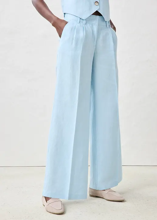 Bonprix Elegante Leinenhose Mit Bundfalten - Blau - Damen
