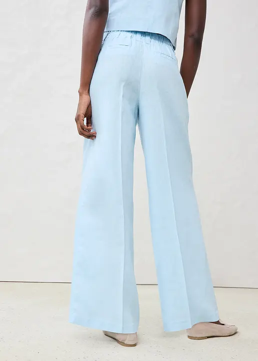 Bonprix Elegante Leinenhose Mit Bundfalten - Blau - Damen