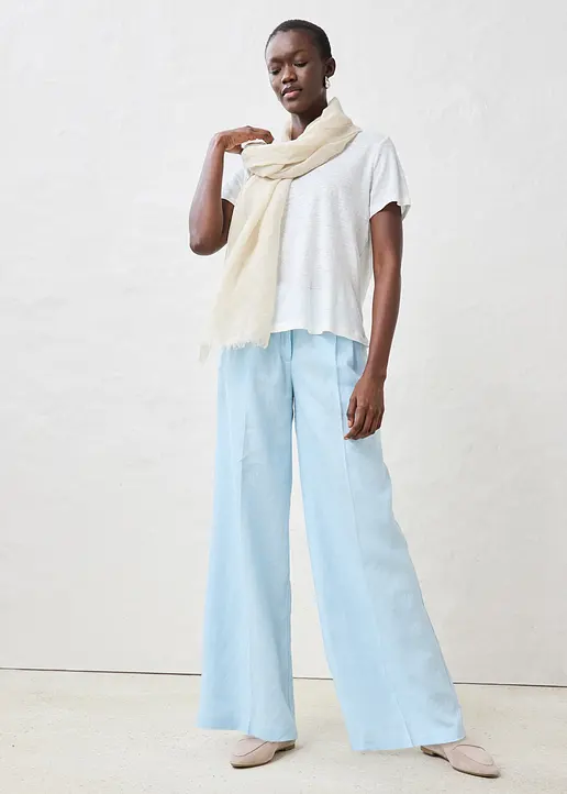 Bonprix Elegante Leinenhose Mit Bundfalten - Blau - Damen
