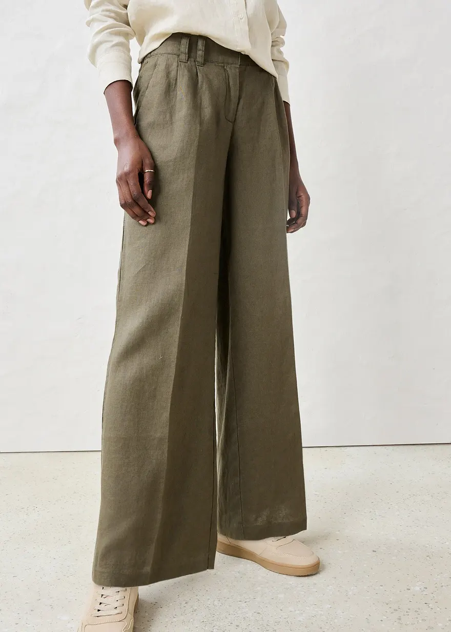 Bonprix Elegante Leinenhose Mit Bundfalten - Grün - Damen