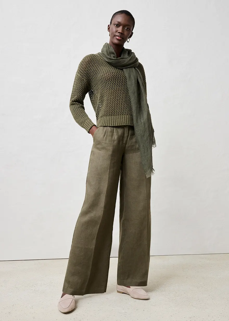 Bonprix Elegante Leinenhose Mit Bundfalten - Grün - Damen