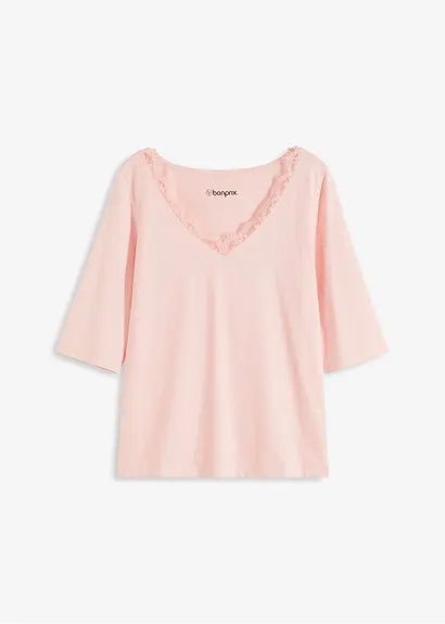 bonprix elegante Shirt mit Spitze im V-Ausschnitt - rosa