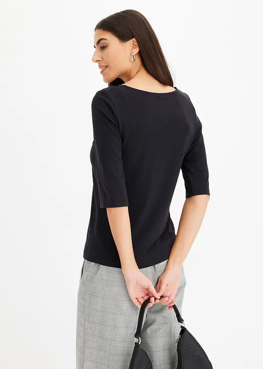 Bonprix Elegante Shirt Mit Spitze Im V-Ausschnitt - Schwarz