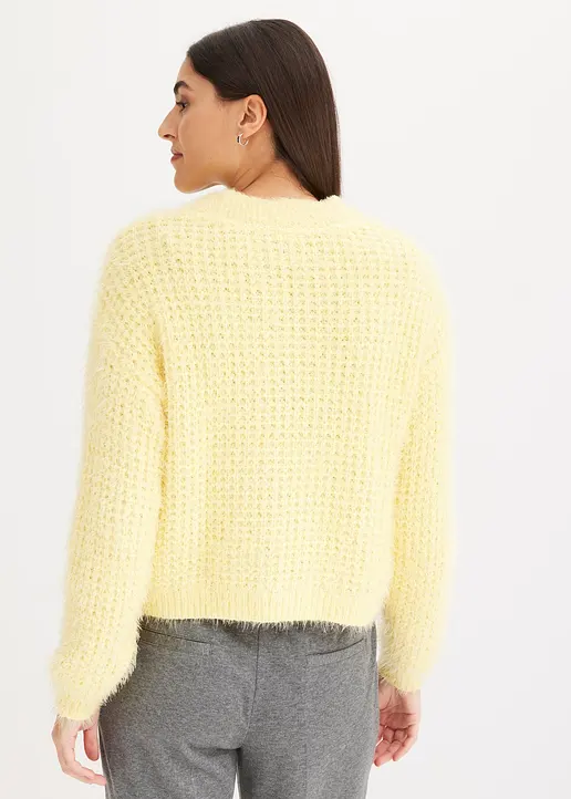 Bonprix Elegante Strickjacke Mit Bändchengarn - Gelb - Damen