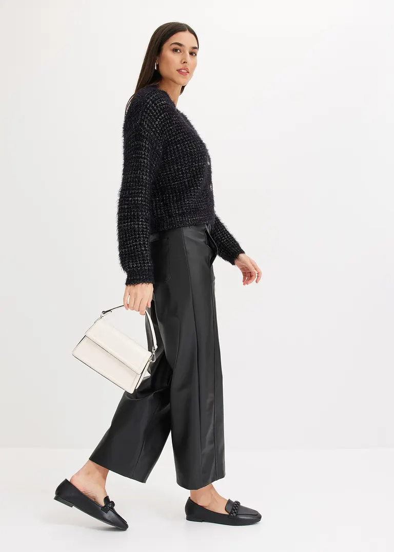 Bonprix Elegante Strickjacke Mit Bändchengarn - Schwarz - Damen