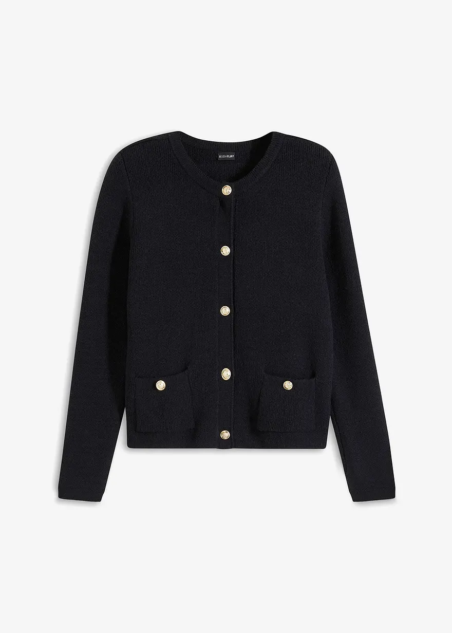 bonprix elegante Strickjacke mit goldenen Knöpfen - schwarz