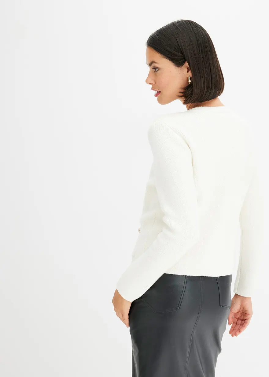 Bonprix Elegante Strickjacke Mit Goldenen Knöpfen - Weiß