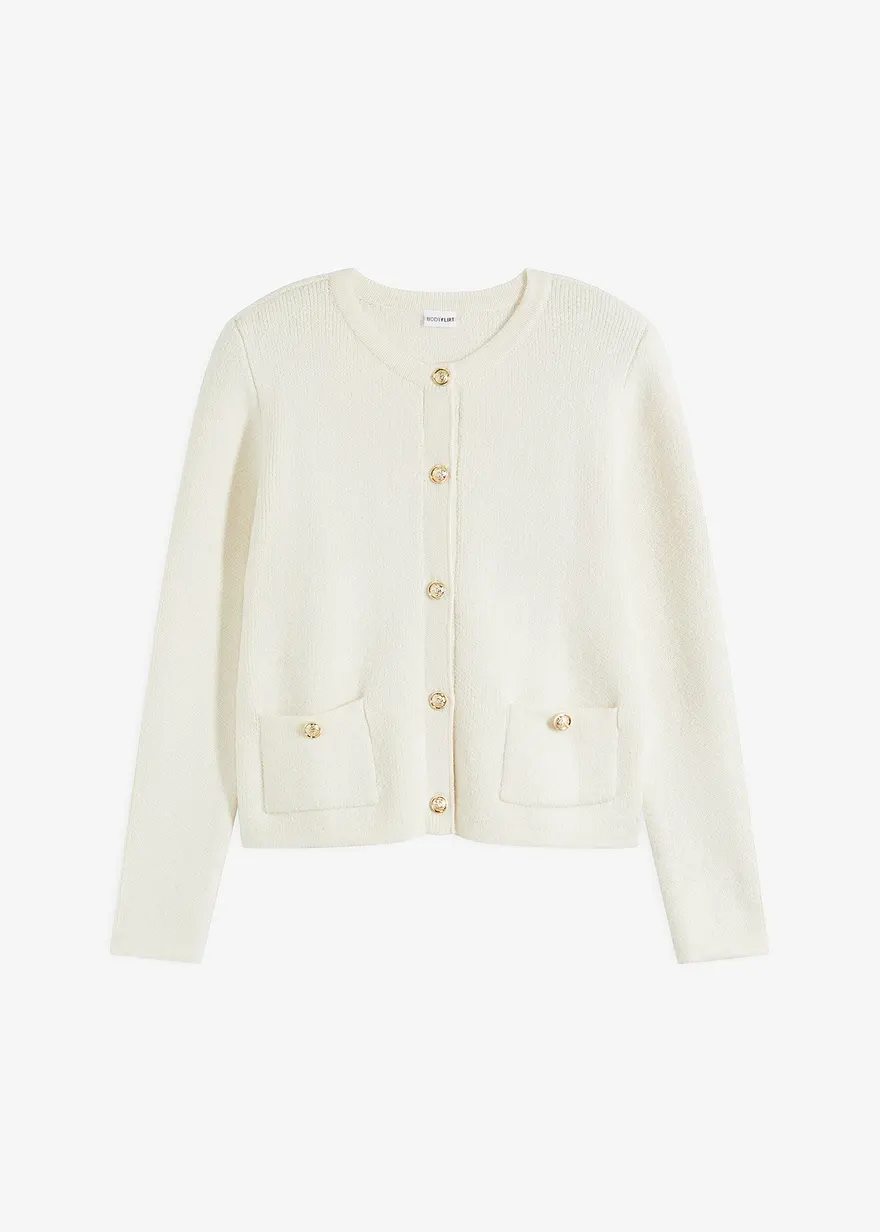bonprix elegante Strickjacke mit goldenen Knöpfen - weiß
