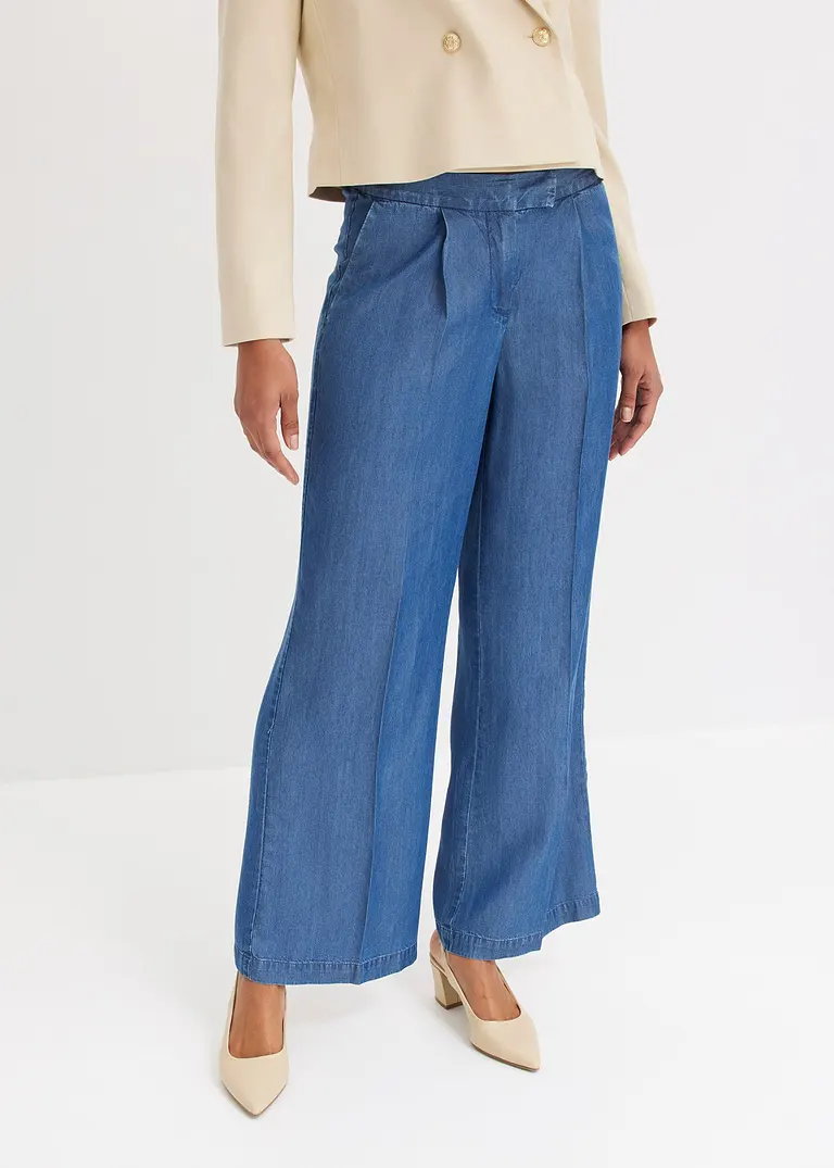 Bonprix Elegante Tencel Hose Mit Bundfalten - Blau - Damen