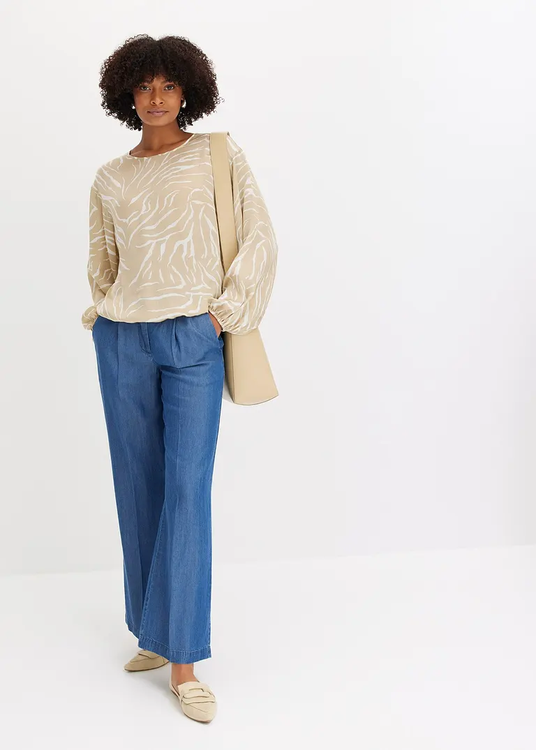 Bonprix Elegante Tencel Hose Mit Bundfalten - Blau - Damen