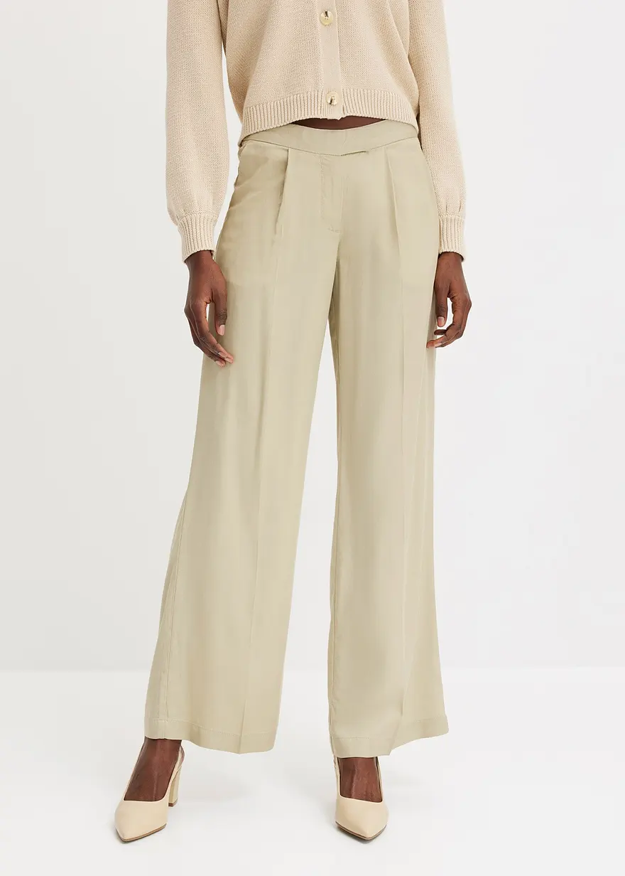 Bonprix Elegante Tencel Hose Mit Bundfalten - Grün - Damen