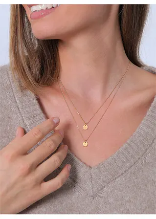 Bonprix Elegante Und Trendige Halskette Im Layerlook Mit Runden Plättchen Aus Vergoldetem 925er Sterling Silber