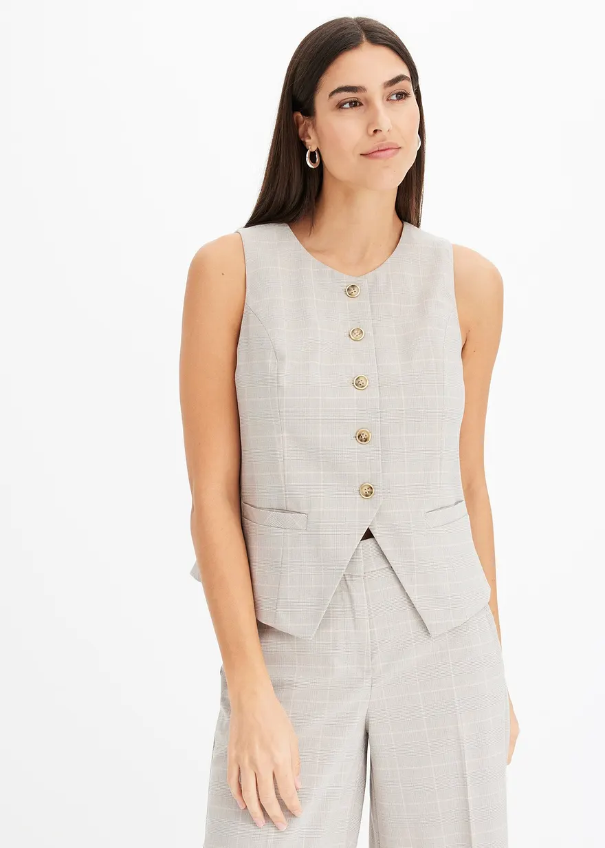 Bonprix Elegante Weste Im Glencheck Design - Grau - Damen