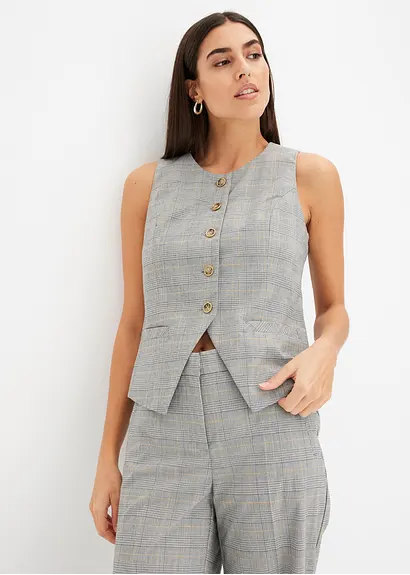 Bonprix Elegante Weste Im Glencheck Design - Schwarz - Damen