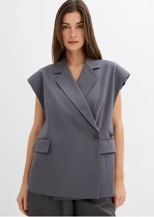 Bonprix Elegante Weste Mit Schulterpolstern Zwei Pattentaschen Und Asymmetrischem Verschluss