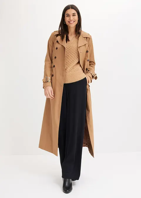 Bonprix Eleganter Ajourpullover In Wickeloptik Mit Federgarn - Beige