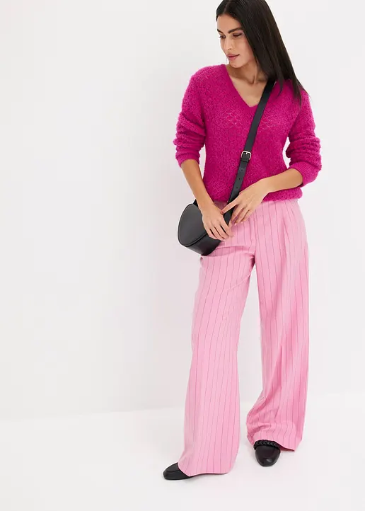 Bonprix Eleganter Ajourpullover In Wickeloptik Mit Federgarn - Pink