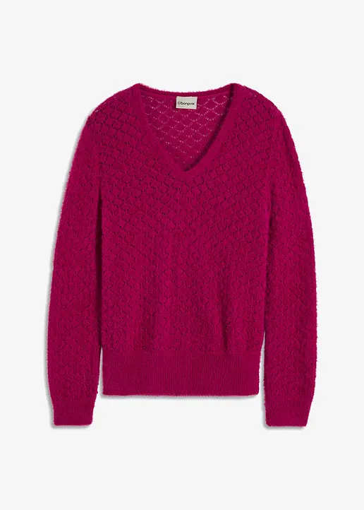 bonprix eleganter Ajourpullover in Wickeloptik mit Federgarn - pink