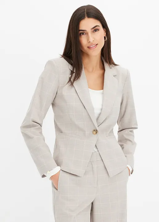 Bonprix Eleganter Blazer Im Glencheck Design - Grau - Damen