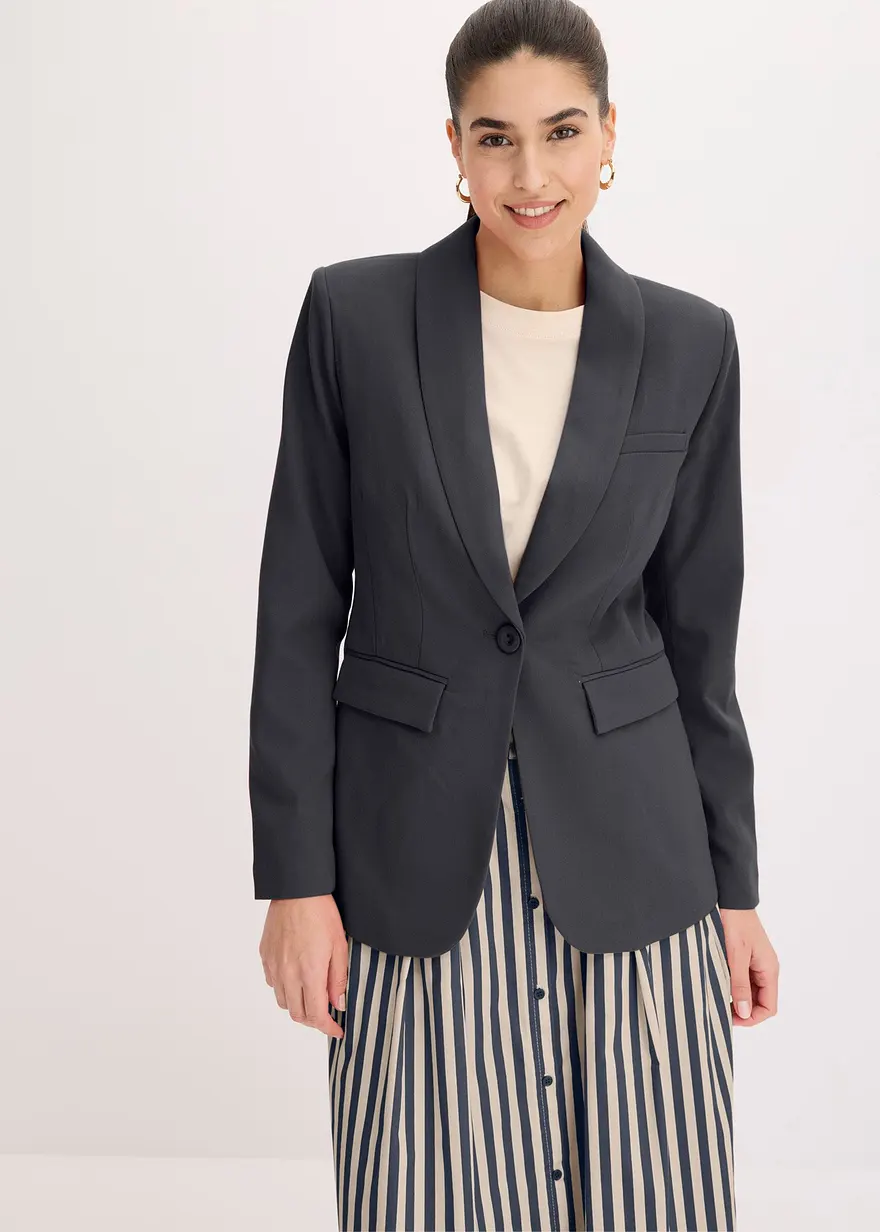 Bonprix Eleganter Blazer Mit Schalkragen - Schwarz - Damen
