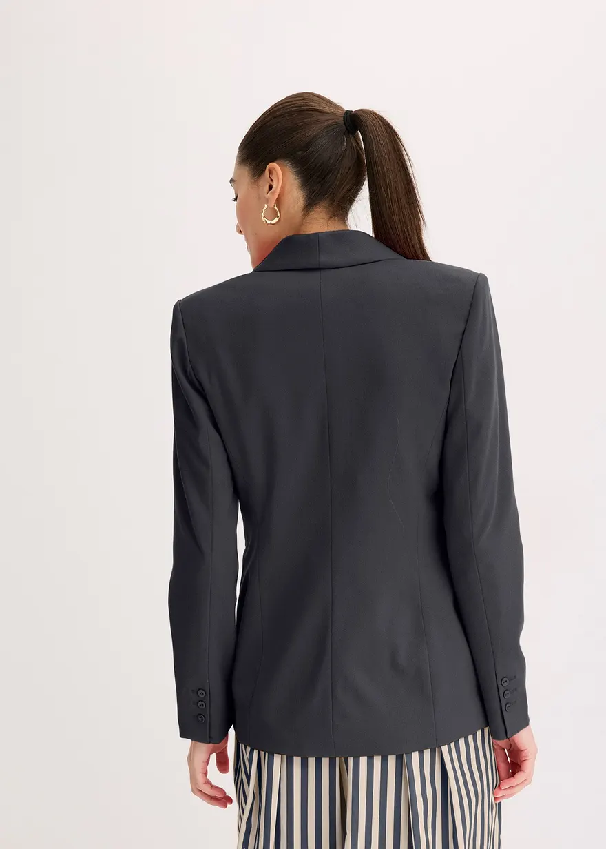 Bonprix Eleganter Blazer Mit Schalkragen - Schwarz - Damen