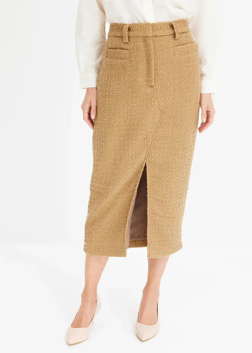 Bonprix Eleganter Bleistiftrock Aus Bouclé - Braun - Damen