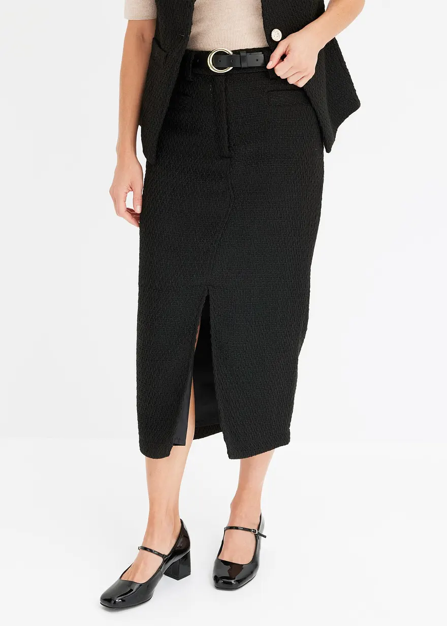 Bonprix Eleganter Bleistiftrock Aus Bouclé - Schwarz - Damen