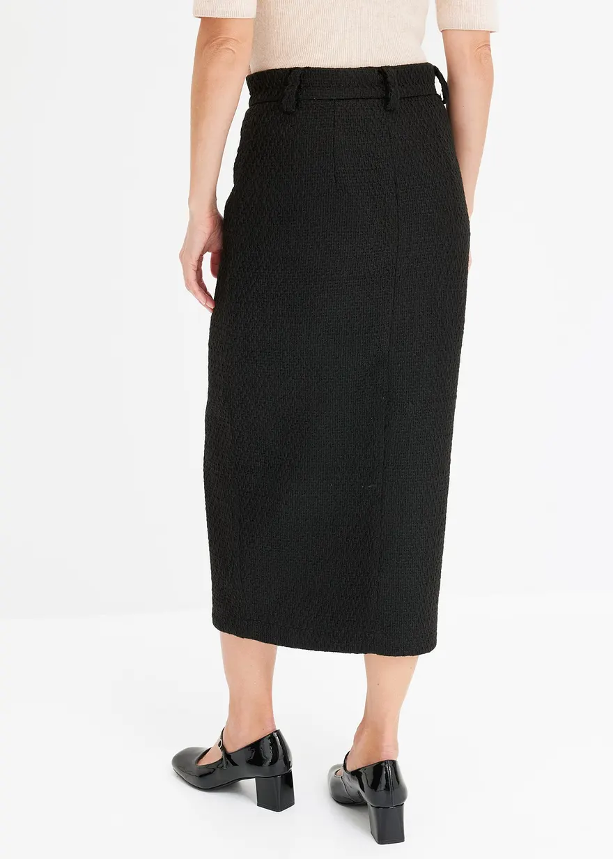 Bonprix Eleganter Bleistiftrock Aus Bouclé - Schwarz - Damen