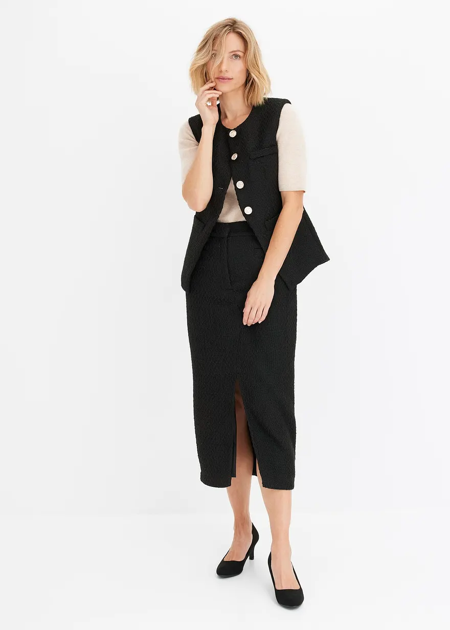 Bonprix Eleganter Bleistiftrock Aus Bouclé - Schwarz - Damen