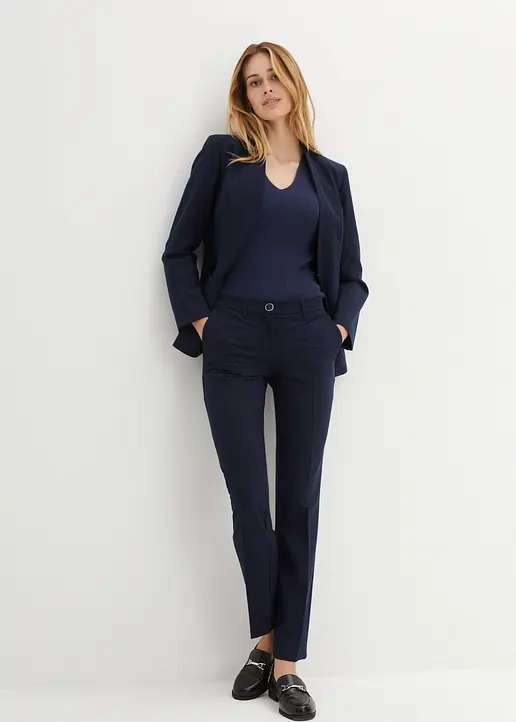 Bonprix Eleganter Hosenanzug In Moderner Passform - Dunkelblau Regular