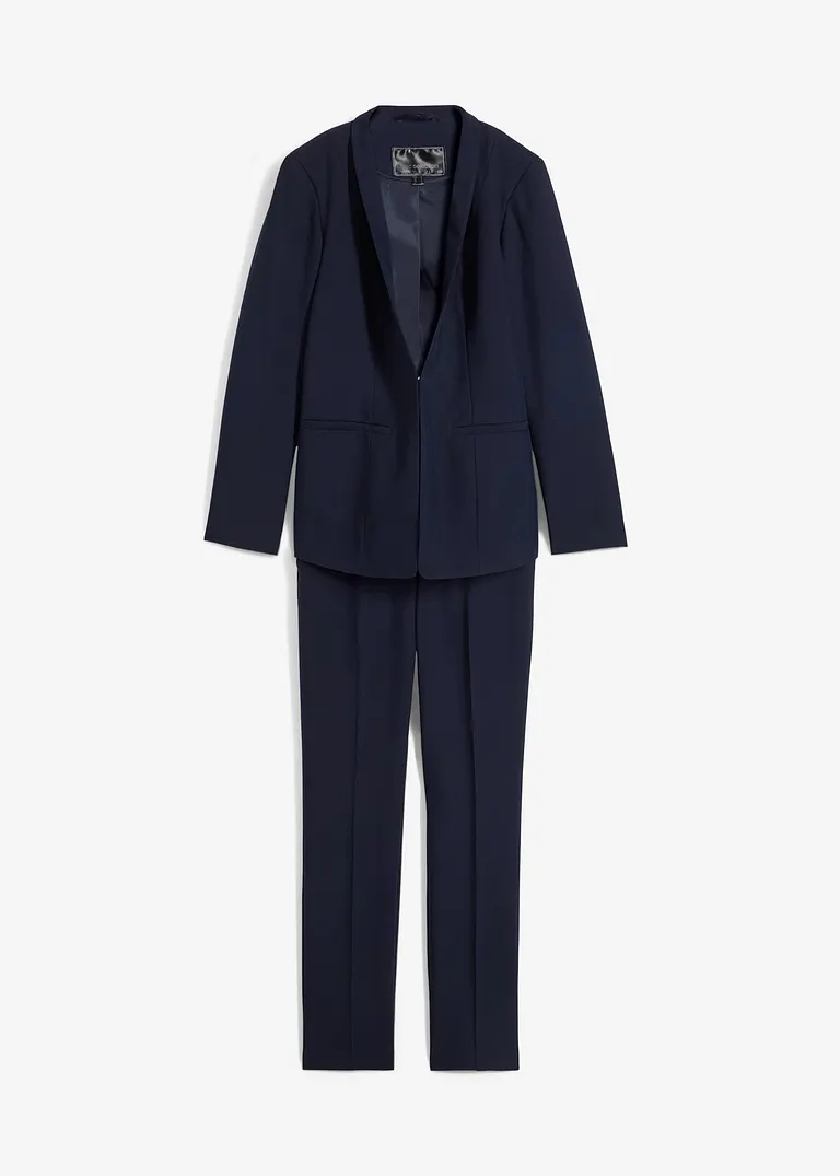 bonprix Eleganter Hosenanzug in moderner Passform - dunkelblau petite
