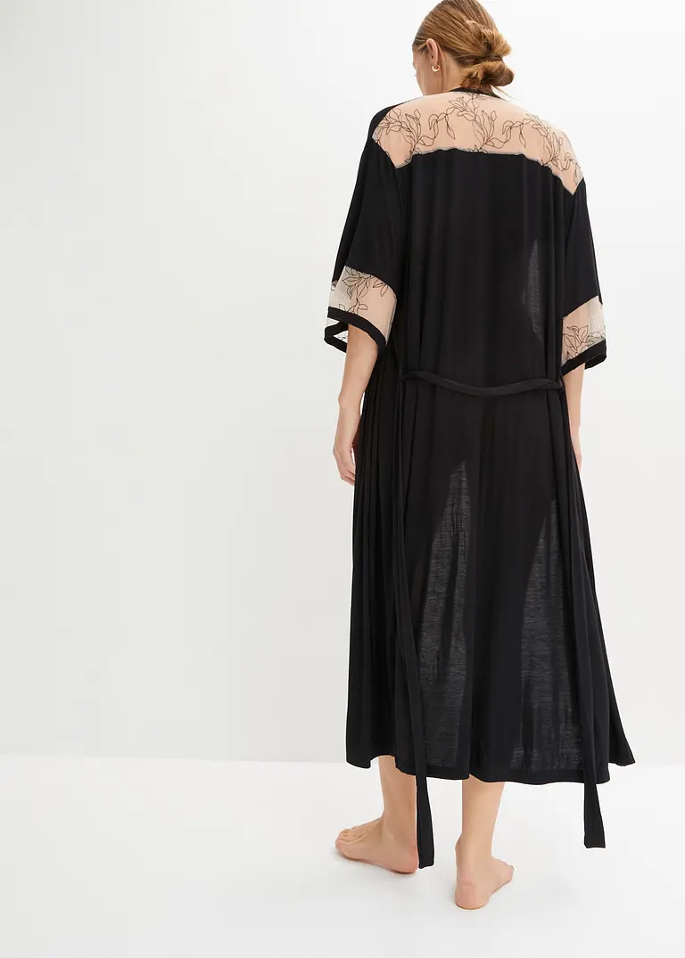 Bonprix Eleganter Kimono Mit Tollem Spitzeneinsatz - Schwarz