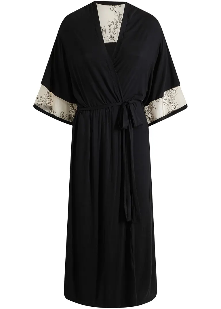 bonprix Eleganter Kimono mit tollem Spitzeneinsatz - schwarz
