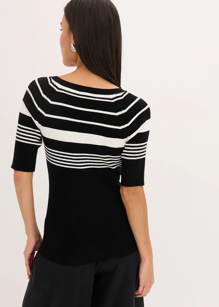 Bonprix Eleganter Kurzarm Rippenpullover Mit Dekorativen Knöpfen - Damen