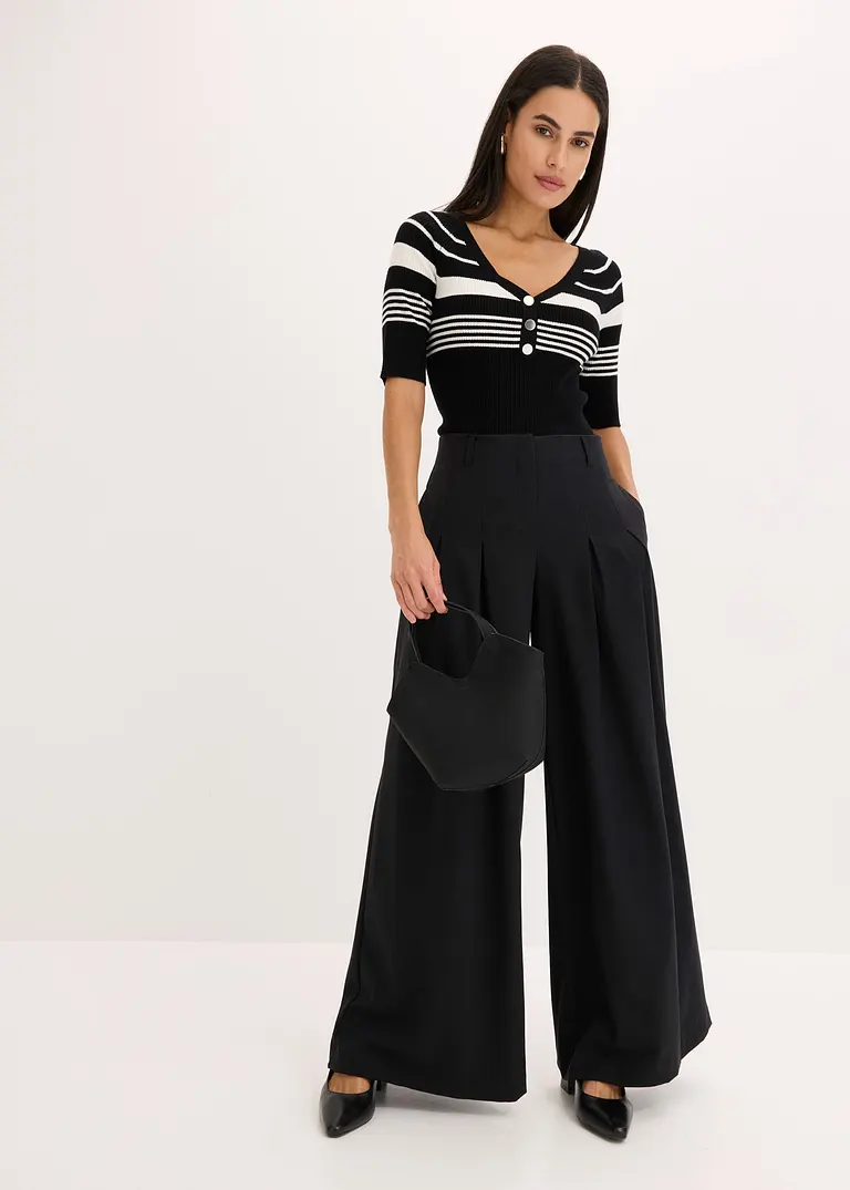 Bonprix Eleganter Kurzarm Rippenpullover Mit Dekorativen Knöpfen - Damen
