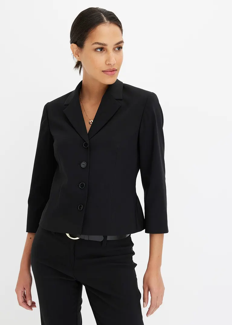 Bonprix Eleganter Kurzblazer Mit 3/4 Armlänge - Schwarz - Damen
