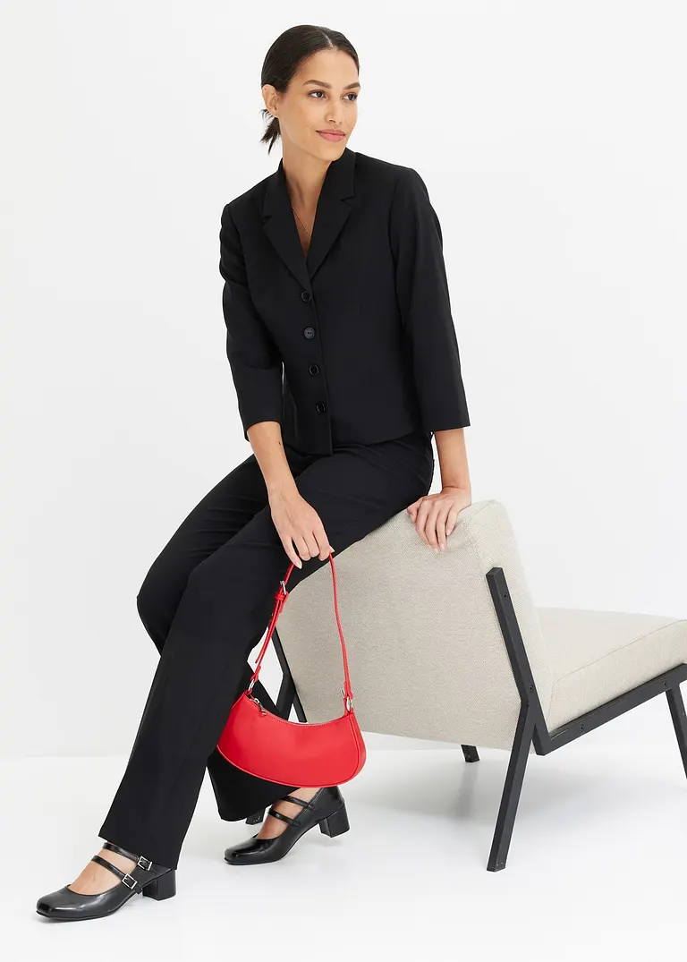 Bonprix Eleganter Kurzblazer Mit 3/4 Armlänge - Schwarz - Damen