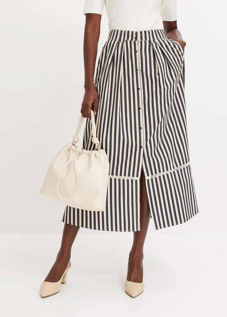 Bonprix Eleganter Popeline Rock Mit Spitze - Blau - Damen