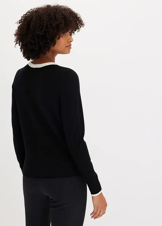 Bonprix Eleganter Pullover Mit Knöpfen - Schwarz - Damen