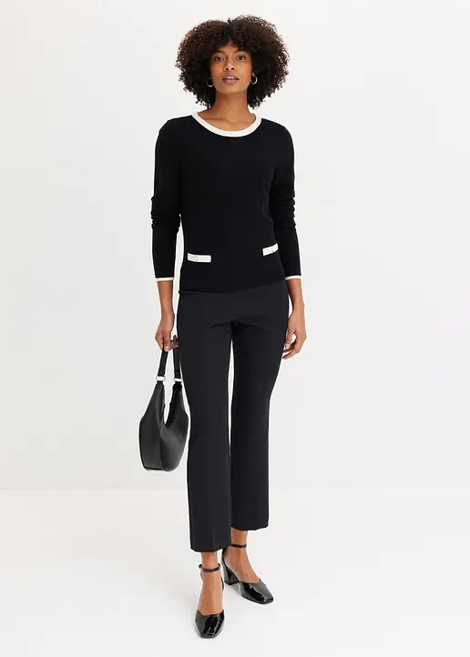 Bonprix Eleganter Pullover Mit Knöpfen - Schwarz - Damen