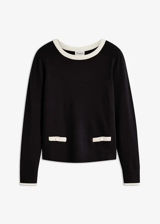 bonprix eleganter Pullover mit Knöpfen - schwarz - Damen