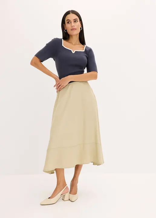 Bonprix Eleganter Pullover Mit Kontrastblende Und Kurzarm - Blau - Damen
